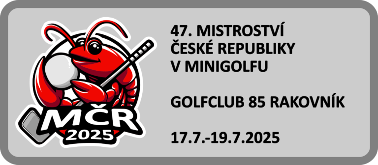 kompletní logo štítek Mistroství České republiky v MInigolfu 47. ročník v Rakovníku pořádaném ve dnech 17.7.-19.7.2025